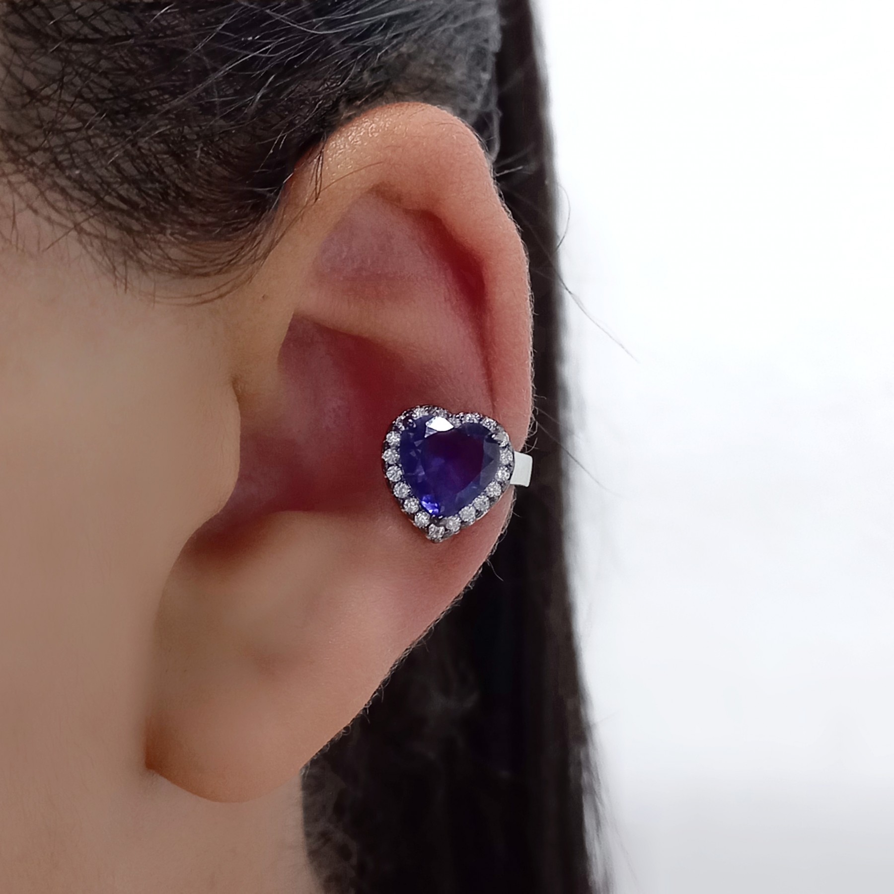 Piercing falso de orelha coração de cristal tanzanita bordado com ...