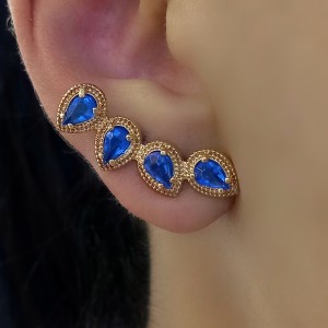 Ear cuff com banho de ouro 18k e zircônias azul marinho